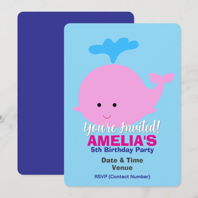 Invitation Marine / Océan / Thème Mer Anniversaire, Baleine (Devant / Derrière)