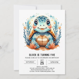 Invitation Marine Online Elegant Turtle Boy Anniversaire