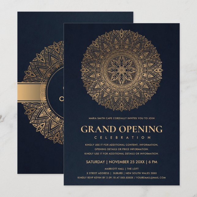 INVITATION MARINE OR CLASSIQUE ORNATE MANDALA GRAND OUVERTURE (Devant / Derrière)