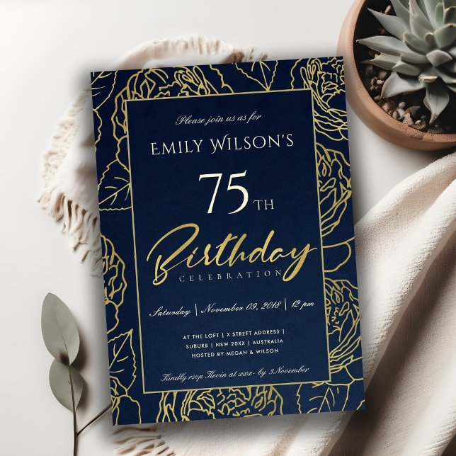 INVITATION MARINE OR ÉLÉGANT ROSE FLORAL TOUT ÂGE ANNIVERSAIR (Créateur téléchargé)