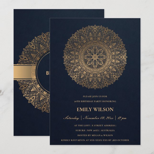 INVITATION MARINE OR MANDALA TOUTE ANNÉE 50E FÊTE D'ANNIVERSA (Devant / Derrière)