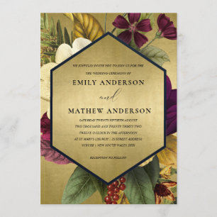 INVITATION MARINE OR VINTAGE BURGUNDY OCHRE MARIAGE FLORAL