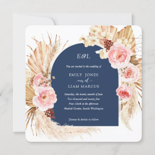 Invitation Marine Pampas Grass Moderne Boho Floral Carré 