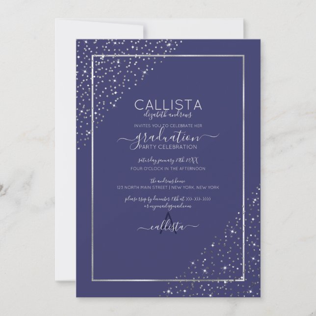 Invitation Marine Parties scintillant Argent Confetti Corners (Devant)