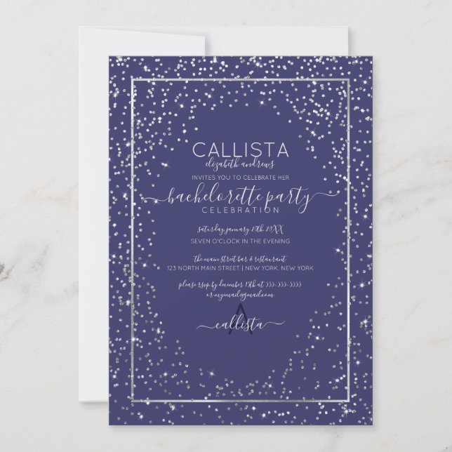 Invitation Marine Parties scintillant Argent Confetti Frontiè (Devant)