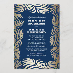 Invitation Marine - Parties scintillant d'or Palm Leaf Beach
