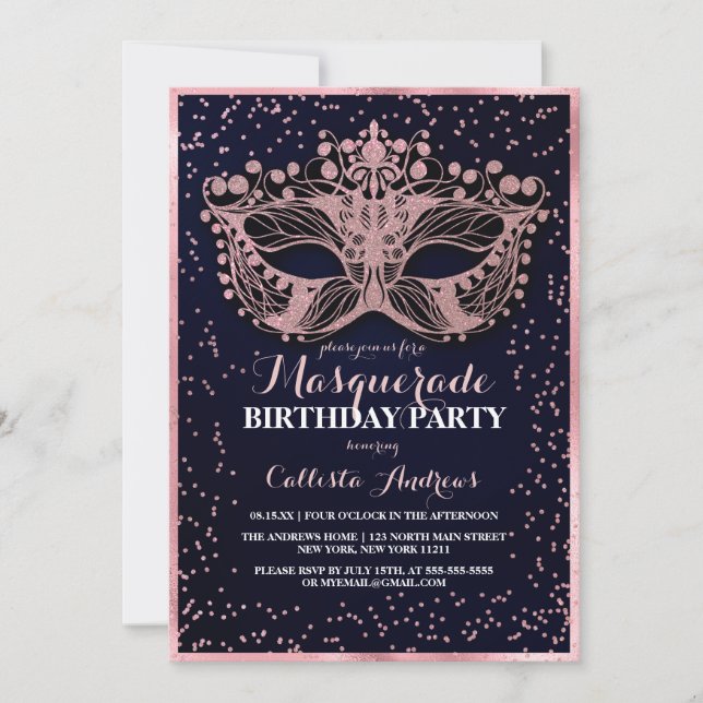 Invitation Marine Parties scintillant rose Confetti Masquerad (Devant)