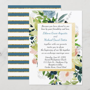 Invitation Marine Peach et or Aquarelle Mariage floral