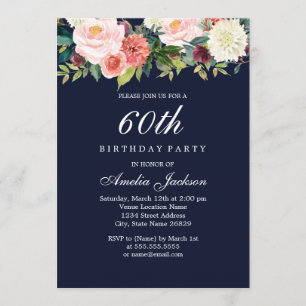 Invitation Marine Pêche Botanique Floral 60e anniversaire