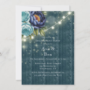 Invitation Marine Peonies et Turquoise Rose Engagement Party