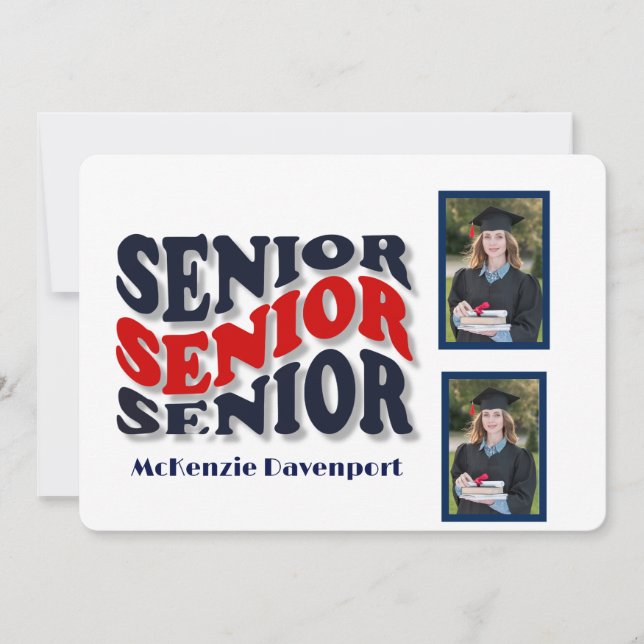 Invitation Marine Red Super Senior 2 Photo Collage Graduation (Devant)