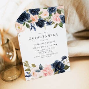 Invitation Marine Romantique et douce Blush Floral Quinceañer