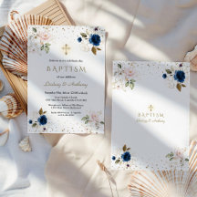 Marine rose bleu Floral Gold Cross jumeaux Baptême