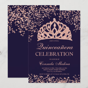 Invitation Marine Rose de la parties scintillant d'or tiara Q