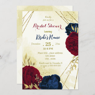 Invitation marine rouge fleurs or feuille nuptiale