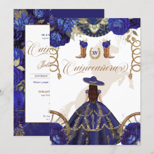 Invitation Marine Royal Blue Western Charro Quinceanera 2 côt