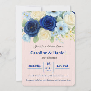 Invitation Marine Royal Bue Mariage Aquarelle couleur ivoire