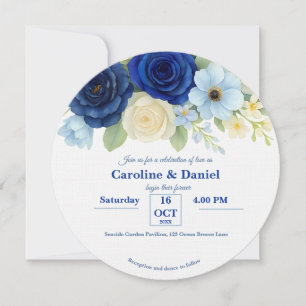 Invitation Marine Royal Bue Mariage Aquarelle couleur ivoire