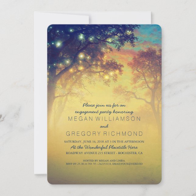 Invitation Marine Rustic String Lights Tree Engagement Party (Devant)