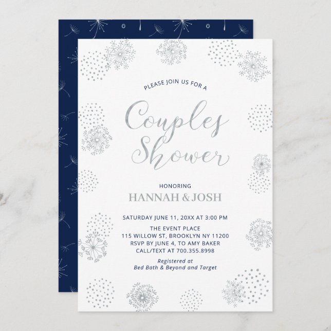 Invitation Marine & Silver Couples modernes Wedding shower In (Devant / Derrière)