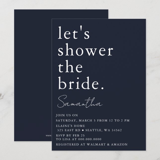 Invitation Marine Simple Elegant Fête des mariées moderne (Devant / Derrière)
