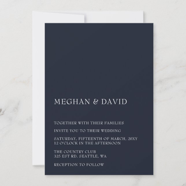 Invitation Marine Simple Elegant Mariage moderne (Devant)