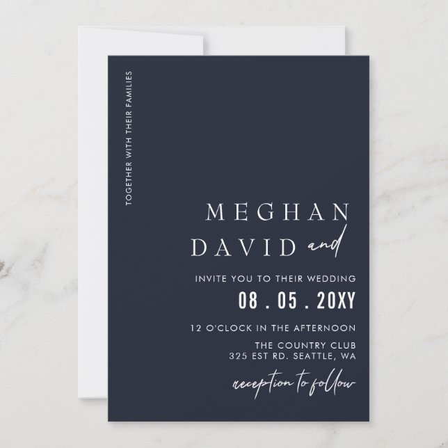 Invitation Marine Simple Elegant Mariage moderne (Devant)