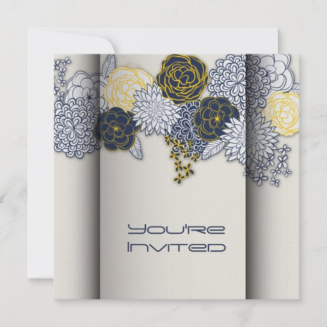 Invitation Marine sophistiquée et Mariage floral jaune Invit (Devant)