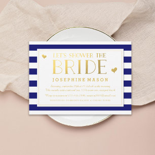 Invitation Marine Stripes Gold Hearts Nuptiale Douche Invitat