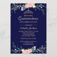 Marine Sweet Floral Sparkle Confetti Quinceanera