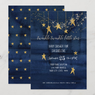 Invitation Marine Twinkle Little Star Gold Baby shower garçon