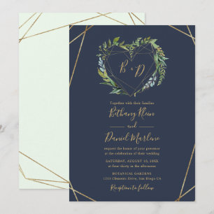 Invitation Marine Vert avec Mariage de cadre cardiaque géomét