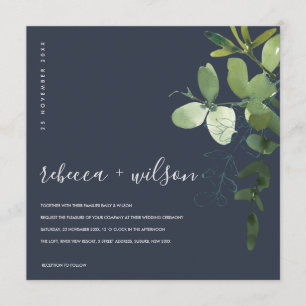 INVITATION MARINE VERT EUCALYPTUS FOLIAGE MARIAGE DE COULEUR 