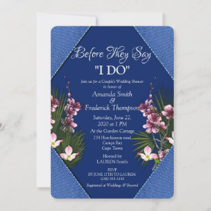 Invitation Marine - Wedding shower de fleurs bleu et rose
