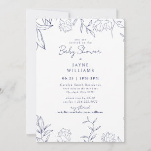Invitation Marine & White Botanical Art Baby shower neutre