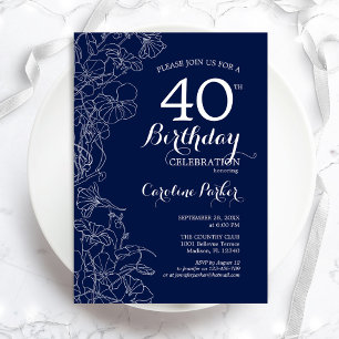 Invitation Marine White Floral 40e anniversaire fête