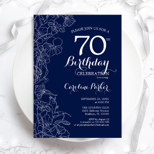 Invitation Marine White Floral 70e fête d'anniversaire