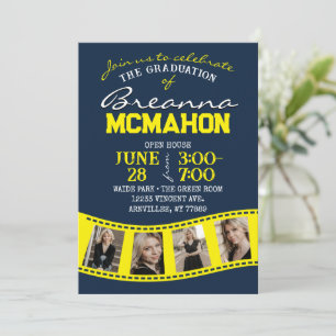 Invitation Marine & Yellow Filmstrip 5 Diplôme photo