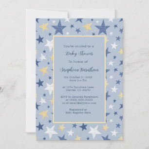 Invitation Marine & Yellow Winter Stars Personnalisé Baby Sho