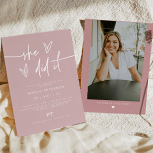 Invitation MARLO Minimalist Blush Photo Elle L'A Fait Graduat