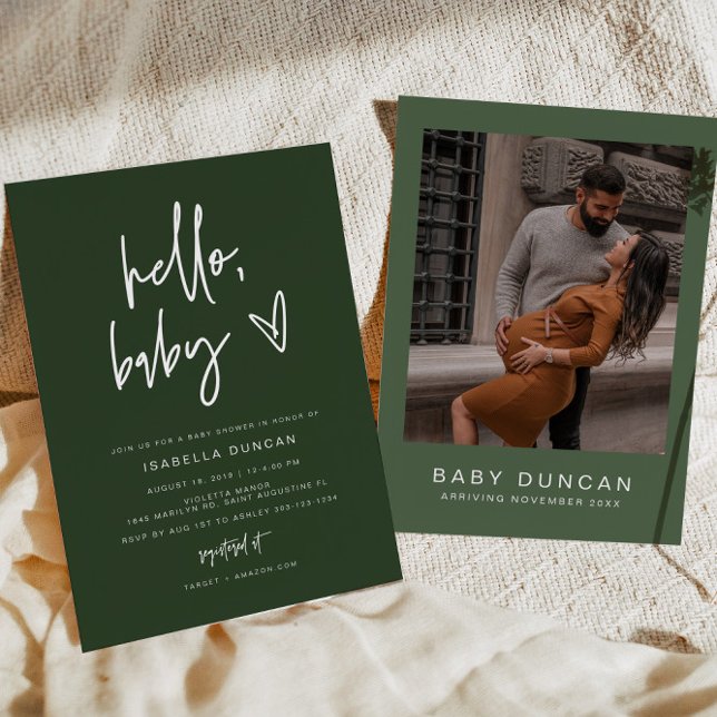 Invitation MARLO Moderne Baby Shower Bohème Vert de forêt (Créateur téléchargé)