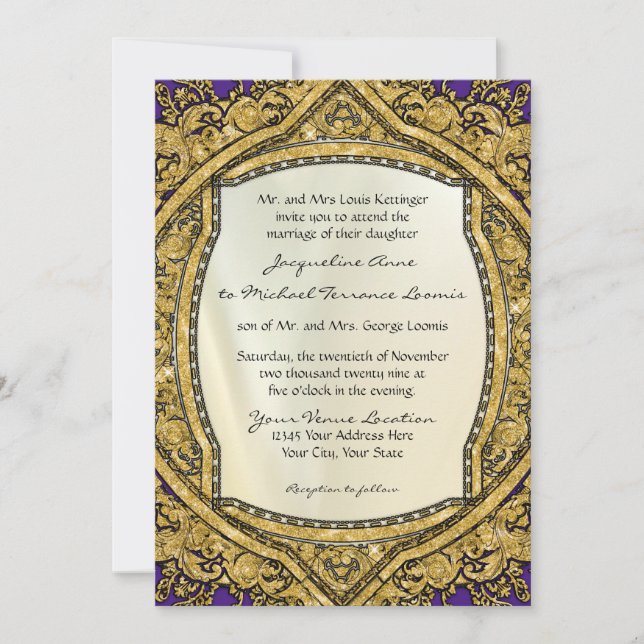 Invitation Marocaine Scroll Gold Parties scintillant Élégant  (Devant)