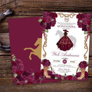 Invitation Maron de Bourgogne Charro Vestidos Quinceañera