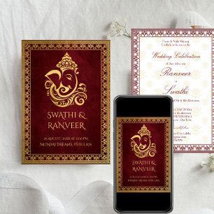 Invitation Maron de Ganesha et mariage indien d'or
