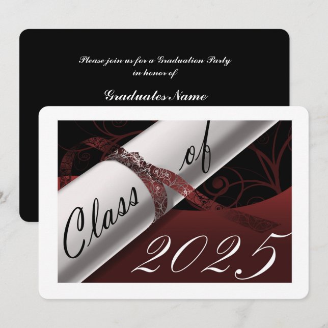 Invitation Maron et White Graduation Party (Devant / Derrière)