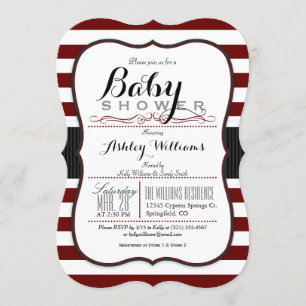 Invitation Maroon & Blancs ; Baby shower élégant