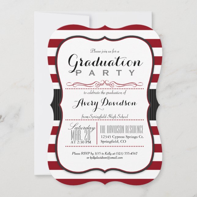 Invitation Maroon, Bourgogne & Blancs Gradupe Party (Devant)