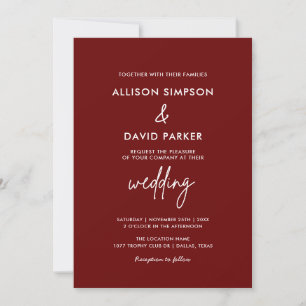 Invitation Maroon Bourgogne Simple Mariage moderne