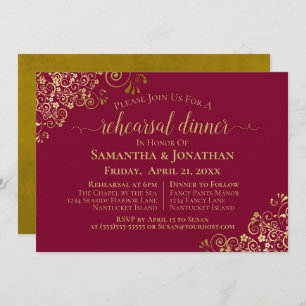 Invitation Maroon Burgundy & Gold Mariage Répétition & Dîner