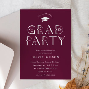 Invitation Maroon Céleste Typographie Grad Party